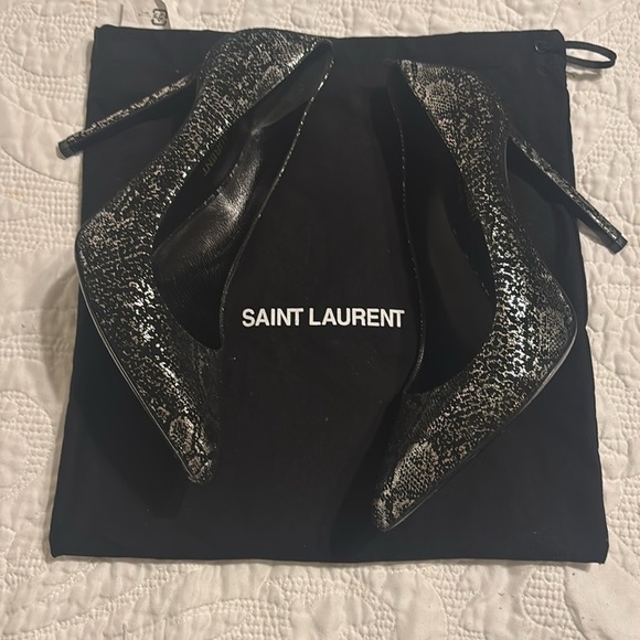 Saint Laurent Women's Black Suede metallic snakeskin Pumps silver size 39 YSL - Picture 2 of 12